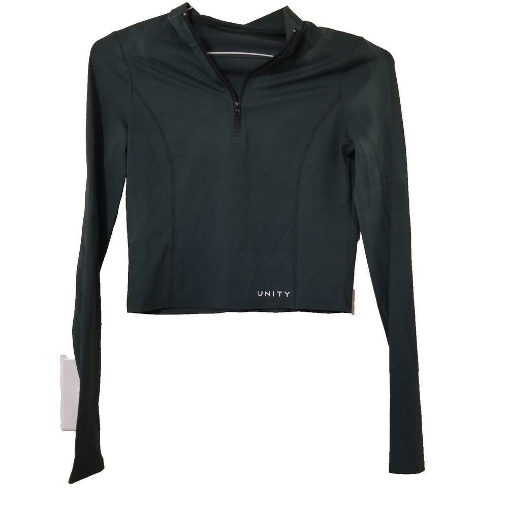 048) Unity Hunter Green Activewear Womens Long Sleeve Large Zip Up Fitness